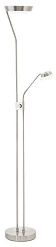 EGLO LED Stehlampe Sarrione, 3 flammige Stehleuchte dimmbar | Wohnzimmerlampe aus Metall in Nickel-Matt, Kunststoff in Weiß, Lampe mit Schalter, Deckenfluter mit Leselampe, warmweiß