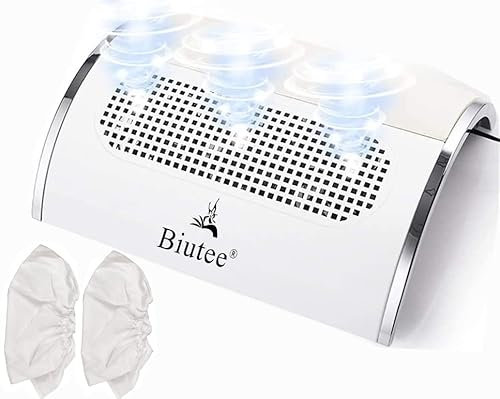 Biutee Nagel Staubsauger, 48W Profi Nagelstaubfächer Sammler Nagel Staubabsaugung Maniküre Reinigung Ausrüstung mit 3 Lüfter und 2 Staub Taschen für Persönlich und Nagelstudio Verwenden