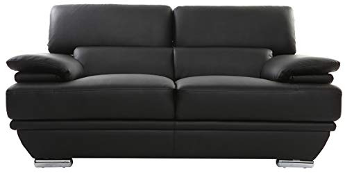 Miliboo - Divano Nero in Pelle Design 2 posti con poggiatesta reclinabile Ewing
