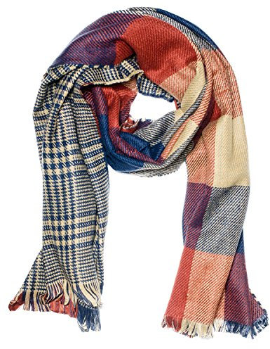 Kandharis XXL Damen Schal Kariert übergroßer Winterschal Oversized Rechteckig Karo Tartan Streifen Plaid Muster Fransen WS-1 Beige
