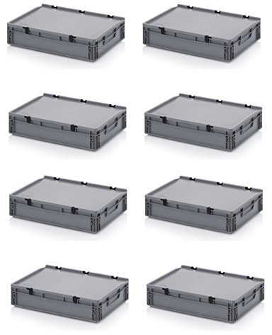 Auer Packaging 8x Eurobehälter-Eurobox 60 x 40 x 13,5 cm mit Scharnierdeckel inkl. gratis Zollstock 8er Set
