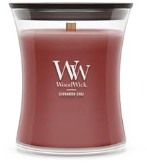 WoodWick Cinnamon Chai Holiday Candle Gifts for Women and Men, 9.7 oz Medium Hourglass Candle with Crackling Wick