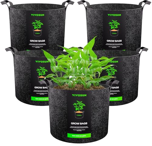 VIVOSUN 5-Pack 2 Gallon Grow Bags Heavy Duty Thickened Nonwoven Fabric Pots with Handles