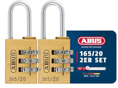 ABUS Zahlenschloss 165/20 - Vorhängeschloss aus Messing - 2er Set - mit individuell einstellbarem Zahlencode - Kofferschloss / Spindschloss - ABUS-Sicherheitslevel 3 | 3-stelliger Zahlencode ohne Schlüssel, Schlosskörper aus Messing mit Stahlbügel, Kofferschloss, Sicherheitslevel 3