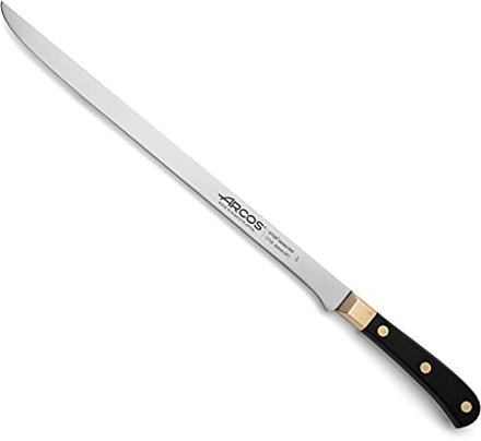 Arcos Serie Regia, Coltello Prosciutto, Lama Acciaio Inossidabile NITRUM 300 mm, Manico Polioxymetilene (POM), Colore Nero e Oro