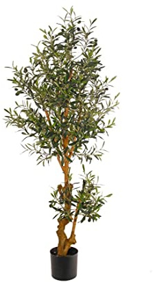 Künstlicher Olivenbaum, mit ca. 3432 Textilblättern, 96 Oliven, 150cm hoch - Oliven Kunstbaum Dekobaum mit Früchten