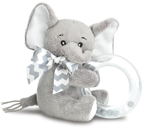 Bearington Lil' Spout Small Baby Elephant Stuffed Animal with Rattle - 5 Plush Toy, Gentle Sound Elephant Rattles for Babies - Adorable Baby Rattles and Plush Rings Gift for Newborns and Showers