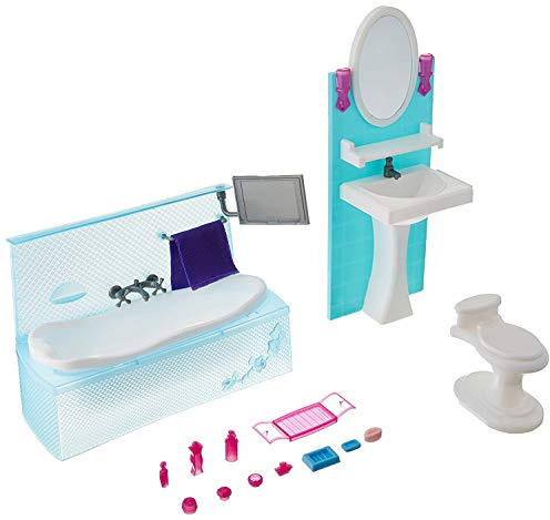 My Fancy Life - Dollhouse Bathroom Furniture Set, Turquoise and White, with Bathtub, Sink, Toilet and Accessories, Modern Style