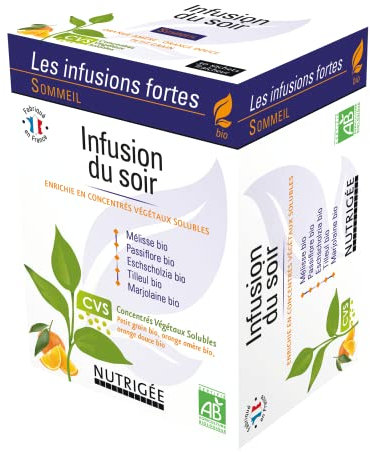NUTRIGÉE - Infusion Du Soir Bio | Sommeil Naturel & Réparateur | Tilleul, Passiflore, Eschscholzia, Mélisse, Marjolaine | Huiles Essentielles Orange Douce & Petit Grain | Détente | 30 Sachets
