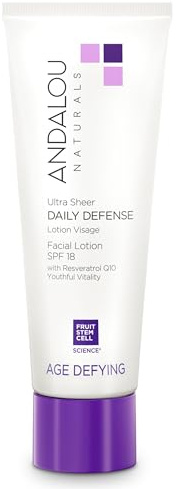 Andalou Naturals Ultra Sheer Daily Defense Facial Lotion, SPF 18, 2.7 oz, with Resveratrol CoQ10 and Antioxidants, Lightweight, Hydrating Facial Moisturizer