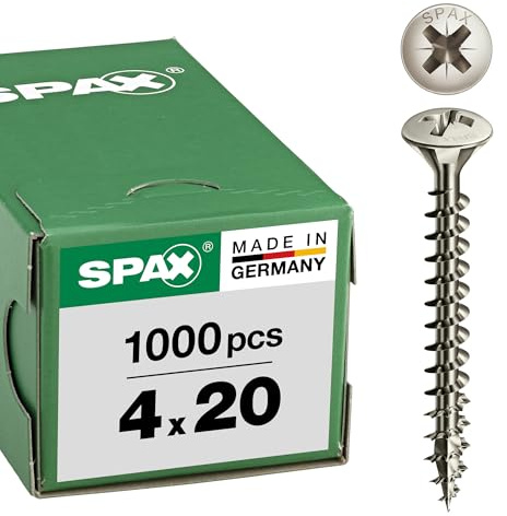 SPAX Universalschraube, 4,0 x 20 mm, 1000 Stück, Kreuzschlitz Z2, Linsensenkkopf, Vollgewinde, 4CUT, Vernickelt, E1J, 0241030400205