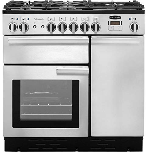 Rangemaster PROP90DFFSS/C Freestanding Range Cooker, Two Fan Ovens, AA Rated, 5 Burner Gas Hob, Stainless Steel