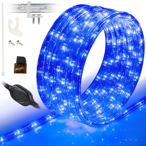 WYZworks 288LEDs 25ft LED Outside Rope Lights, Outdoor ETL Certified Waterproof Permanent 360 Degree Light Emitting, Flexible Tube, Connectable, Christmas Palm Tree Exterior Landscape, Blue