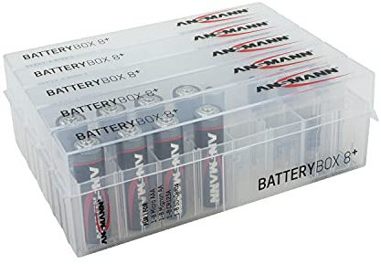 ANSMANN Premium batterilåda för 4 Mignon AA eller Micro AAA batterier och batterier – förvaringslåda för skydd och transport 8 batterilåda 5 Stück transparent