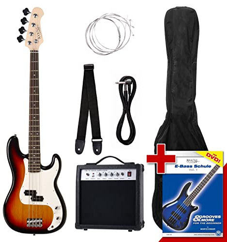 Rocktile Groover's Pack PB E-Bass Komplettset Sunburst (Verstärker, Tasche, Kabel, Gurt, Ersatzsaiten und Schule mit DVD)