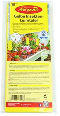 AEROXON Gelbe Insekten Leimtafel - 10 Stück Set - 10x25cm Größe - wirkt gegen weiße Fliegen, Minierfliegen, Thripsen, Trauermücken und Fliegende Blattläuse