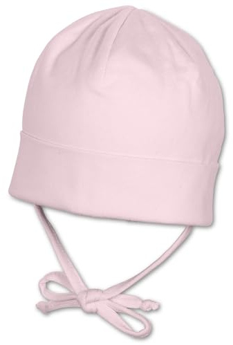 Sterntaler OCS Beanie Baby Mütze für Mädchen mit Ohrenklappen & Bindeband, Bio-Baumwolle, Singlejersey, Größe 41, rosa, Mütze mit Umschlag, GOTS-zertifiziert