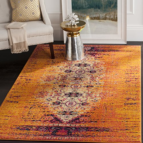 SAFAVIEH Boho Teppich für Wohnzimmer, Esszimmer, Schlafzimmer - Monaco Collection, Kurzer Flor, Orange und Multi, 201 X 279 cm