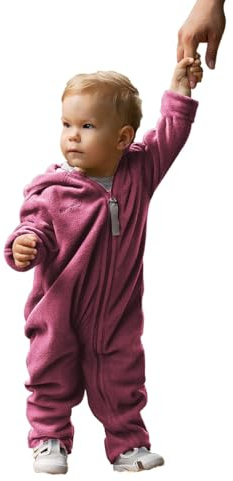 Hoppediz Baby Overall Fleece, beere 56-62 | Wärmender Overall mit extra langen Beinen, Umschlagbündchen an Händen und Füßen, ideal für Babytrage und Tragetuch