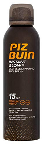 Piz Buin, Spray Solare Illuminatore della Pelle, Instant Glow, 15 SPF, Protezione Solare Media, Assorbimento Rapido, Non Contiene Autoabbronzante, 150 ml