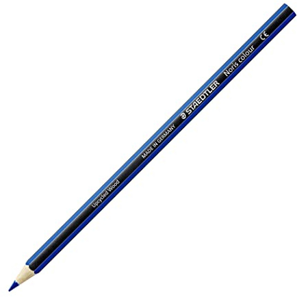 STAEDTLER Buntstifte Noris colour, blau, rutschfeste Soft-Oberfläche, hohe Bruchfestigkeit, Made from Upcycled Wood, intensive Farben, Sechskantformat, 12 blaue Farbstifte, 185-3 | Robust, aus wiederaufbereiteten Holzspänen – für Kinder & Erwachsene – Art.-Nr. 185-3