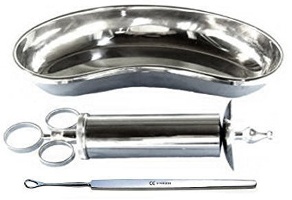 Juego de tres elementos para limpieza de cerumen Instruments GB®: jeringa para el oído, removedor de cerumen y bol en forma de riñón, CE