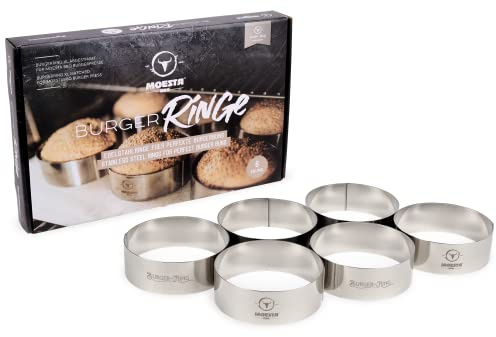MOESTA-BBQ 10376 Burgerringe, aus Edelstahl, 6er Set aus 100% (Größe XL) | Back-Ring für Burger-Bun-Brötchen, Servierring, spülmaschinenfest, Servier-Ringe, Ø 11,5 cm
