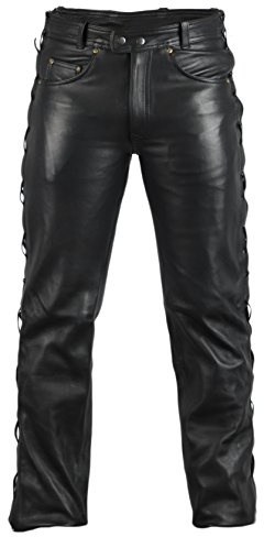 MDM läderjeans läderbyxor bikerjeans rockerjeans motorcykelbyxor svarta på sidan, svart, 30W