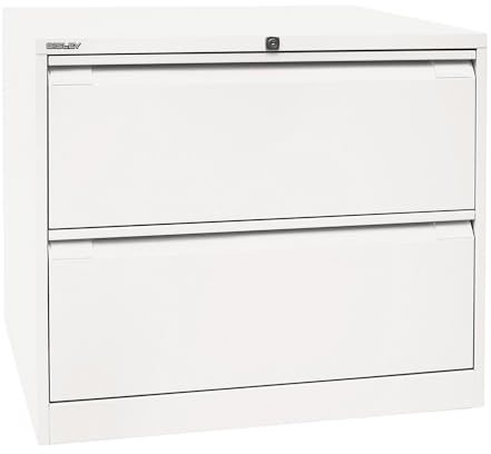 BISLEY Hängeregistraturschrank, doppelbahnig, DIN A4, 2 HR-Schubladen, Metall, 696 Verkehrsweiß, 62.2 x 80 x 71.1 cm