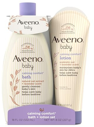 Aveeno Baby Calming Comfort Bath & Body Lotion Set, Nighttime Baby Skin Care Products with Nourishing Oatmeal Plus Relaxing Lavender & Vanilla Scents, Paraben- & Phthalate -Free, 2 Items