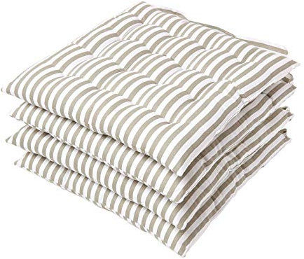 Homescapes 4er Set Stuhlkissen 40x40 cm, grau-weiß gestreifte Sitzkissen Outdoor/Indoor mit Baumwollbezug, Sitzpolster waschbar und Oeko-TEX-Zertifiziert für Esszimmer-, Küchen- & Gartenstühle