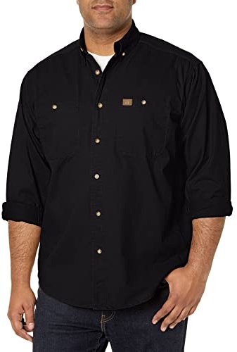 Wrangler Riggs Workwear Herren Logger Twill Langarm Arbeitshemd, Schwarz, Large Hoch