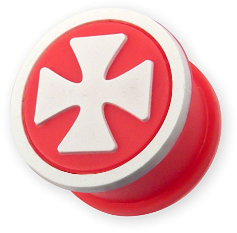 Fly Style Damen Herren Ohr Plug Silikon Tunnel Eisernes Kreuz schwarz weiß rot (4-26 mm) st007