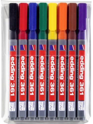 edding 361 Whiteboardmarker Set - bunte Farben - 8 Whiteboard Stifte - Rundspitze 1 mm - Boardmarker abwischbar - für Whiteboard, Flipchart, Magnettafel, Memoboard - Sketchnotes - nachfüllbar