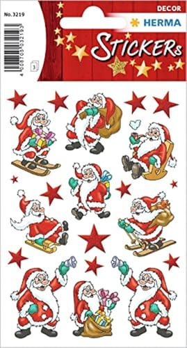 HERMA 3219 Christmas Stickers, Santa Claus (63 Stickers, Paper, Matte) Self-Adhesive Christmas Decoration, Permanent Adhesive Labels for Christmas, Gifts, Crafts, Advent Calendar, Colourful
