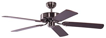 Deckenventilator ohne Beleuchtung Potkuri, Gehäuse gealtertes Silber, Wendeflügel Mahagoni oder Mahagoni mit Rattaneinlage , 132 cm, für Räume bis zu 25m²