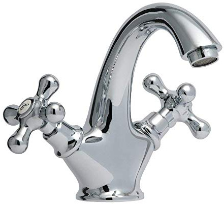 ZXC Retro Bad Waschbecken Armatur Nostalgie Mischbatterie mit Kreuzgriffen in Chrom
