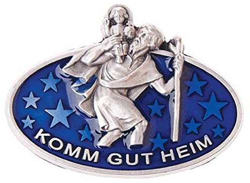 CHRISTOPHORUS AUTOPLAKETTE OVAL BLAU – ca. 4,5 cm – HL. CHRISTOPHERUS mit Aufschrift Komm gut heim – AUTOGLÜCKSBRINGER mit Magnet & Klebepad – Geschenk zum Führerschein – MaMeMi
