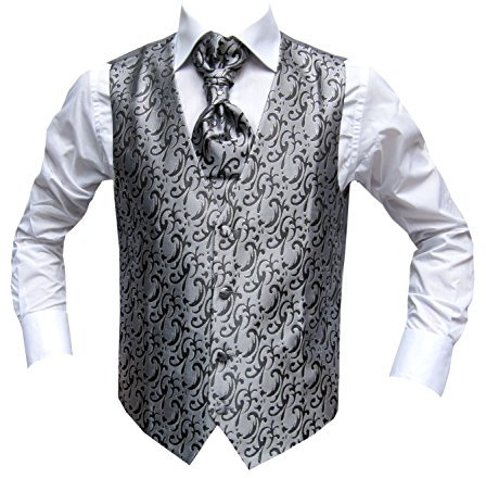 MMUGA Hochzeitswesten Set mit Plastron Paisley Grau 70