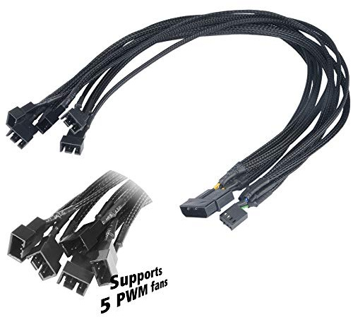 Akasa PC-Lüfter Y-Kabel [5x PC-Lüfter Stecker 4pol. - 1x PC-Lüfter Buchse 4pol., IDE-Strom-Stecker 4pol