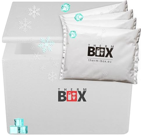 THERM BOX Styroporbox 27W mit 4X Kühlakku für Kühlbox 27,9L Innen:37x26x29cm Transportbox Thermbehälter Wiederverwendbar