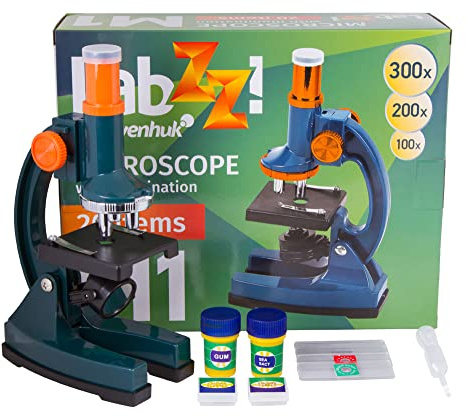 Levenhuk LabZZ M1 Entry Level Educational Kids Microscope for Science Beginners with Rotatable Stand, STEM Kit, Prepared Samples, and Useful Tools