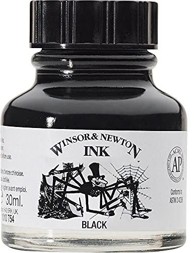 Winsor & Newton 1010030 Drawing Inks - Zeichentusche für Kalligraphen, Illustratoren, Grafikern, Künstler - wasserbeständige Farben, herrvorragender Transparenz, 30ml Flasche - Schwarz (Indisch)