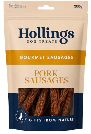 Hollings Pork Sausages Dog Treats, Delicious, Nutritious Air Dried Chews for Adult Dogs, 100% Gluten Free & Made with 100% Natural Ingredients (200g)