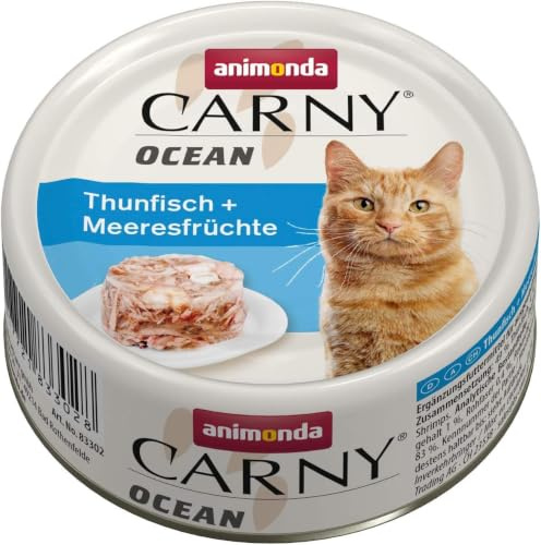 animonda Carny Ocean Katzen Nassfutter Thunfisch + Meeresfrüchte (12 x 80g) | Katzenfutter nass für ausgewachsene Katzen, mit zartem Fischfilet, ohne Getreide ohne Zucker