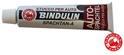 Auto Spachtel 70g Farbe: weiß von Bindulin. Nitro-Kunstharzkombination, die auf allen fettfreien Metallen, Kunststoffen (nicht PE und Teflon) & Polyesteroberflächen ausgezeichnet haftet. Ideal für KFZ Automobile Oldtimer Boot & andere Restaurierungen bei Dellen Beulen - weiss / white
