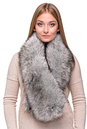 Futrzane Classic Schal - Pelz Schal Damen - Winter Fellkragen Lang Fellschal (Silber Classic)