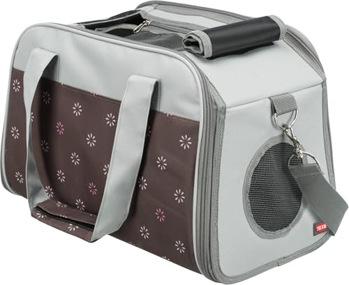 TRIXIE Hunde-Tasche Libby - Öffnungen oben und vorne - Außentasche - abnehmbarer Schulterriemen - gepolsterte und entnehmbare Bodenplatte - Kurzleine - 25 x 27 x 42 cm - braun/grau - 28954