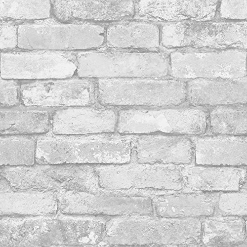 White and Silver Rustic Brick Effect Wallpaper - Windsor Wallcoverings FD41488