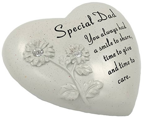 Special Dad Heart Shape Memorial Stone with Diamante Flowers